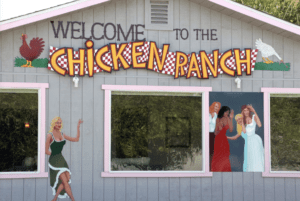 The front entrance of the Chicken Ranch Brothel