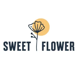 Sweet Flower logo with a flower and text on a white background