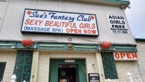 Sues Fantasy Club sign about the front door
