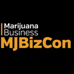 MJBizCon 2025 logo with white and gold letters on a black background 