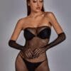 Fishnet Bandeau Dress With 1pair Gloves Without Bra & Panty - Black