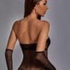 Fishnet Bandeau Dress With 1pair Gloves Without Bra & Panty - Black