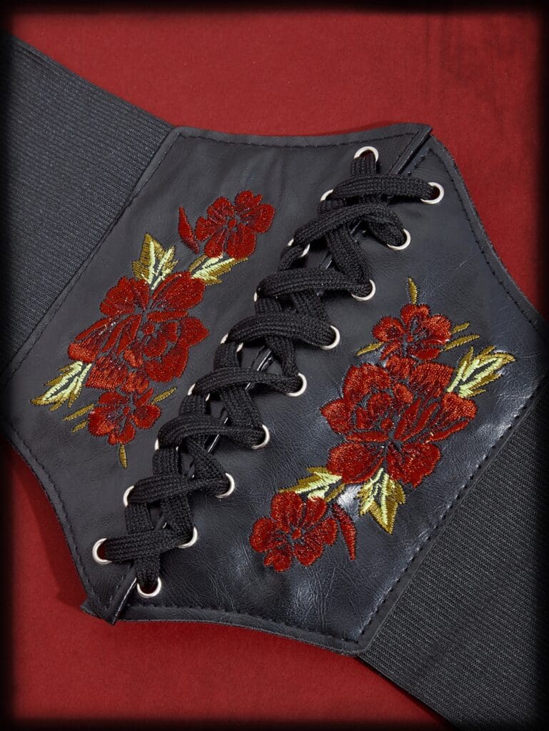 ROMWE Punk Rock Floral Embroidered Corset Belt