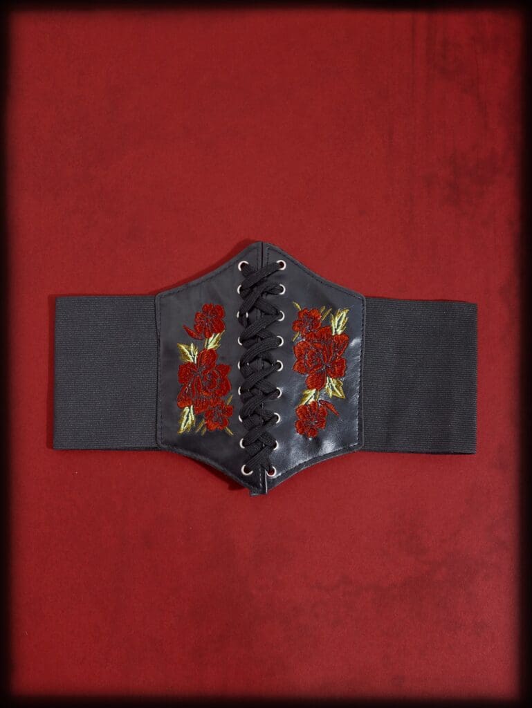 ROMWE Punk Rock Floral Embroidered Corset Belt