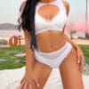 Cut Out Front Dobby Mesh Lingerie Set Without Liner White