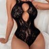 Hollow-Out Backless Teddy Bodysuit Black