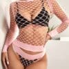 Hollow Out Lingerie Set Without Bra & Thong Baby Pink