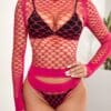 Hollow Out Lingerie Set Without Bra & Thong Hot Pink