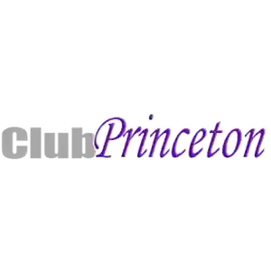 Club Princeton logo with grey and purple letters on a white background 