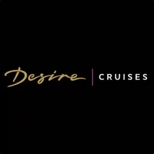 Temptation Caribbean Cruise Desire Cruise logo with gold and white letters on a black background 