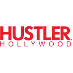 Hustler Hollywood logo with red letters on a white background 
