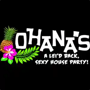 Ohanas house party logo with white letters on a black background 