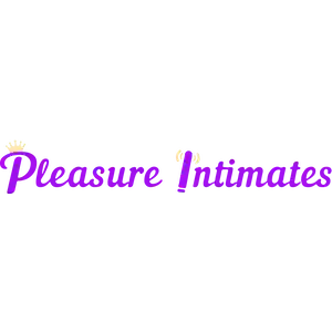 Pleasure Intimates logo with purple letters on a white background 