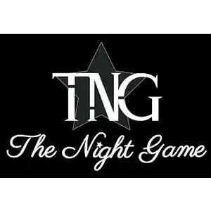 The Night Game Logo with white letters on a black background 